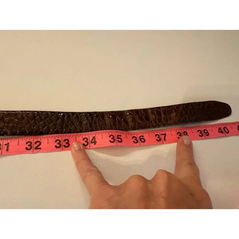 Vintage Brown Genuine Alligator Skin Belt Gold Tone Buckle 36 Old Money Class